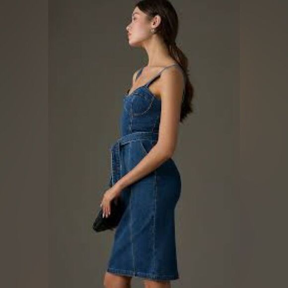 NWT women’s PAIGE X REVOLVE Giulia Denim Ariel Midi Dress with belt size 10 - Picture 2 of 12